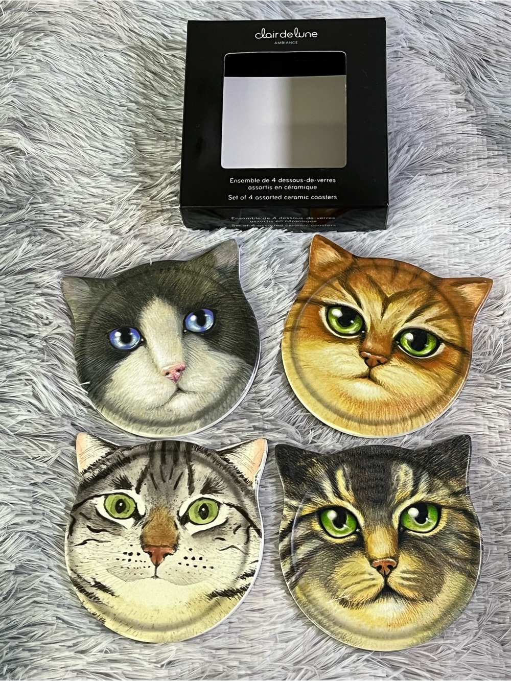 Clair de lune Set of 4 Cat Face Ceramic Coasters